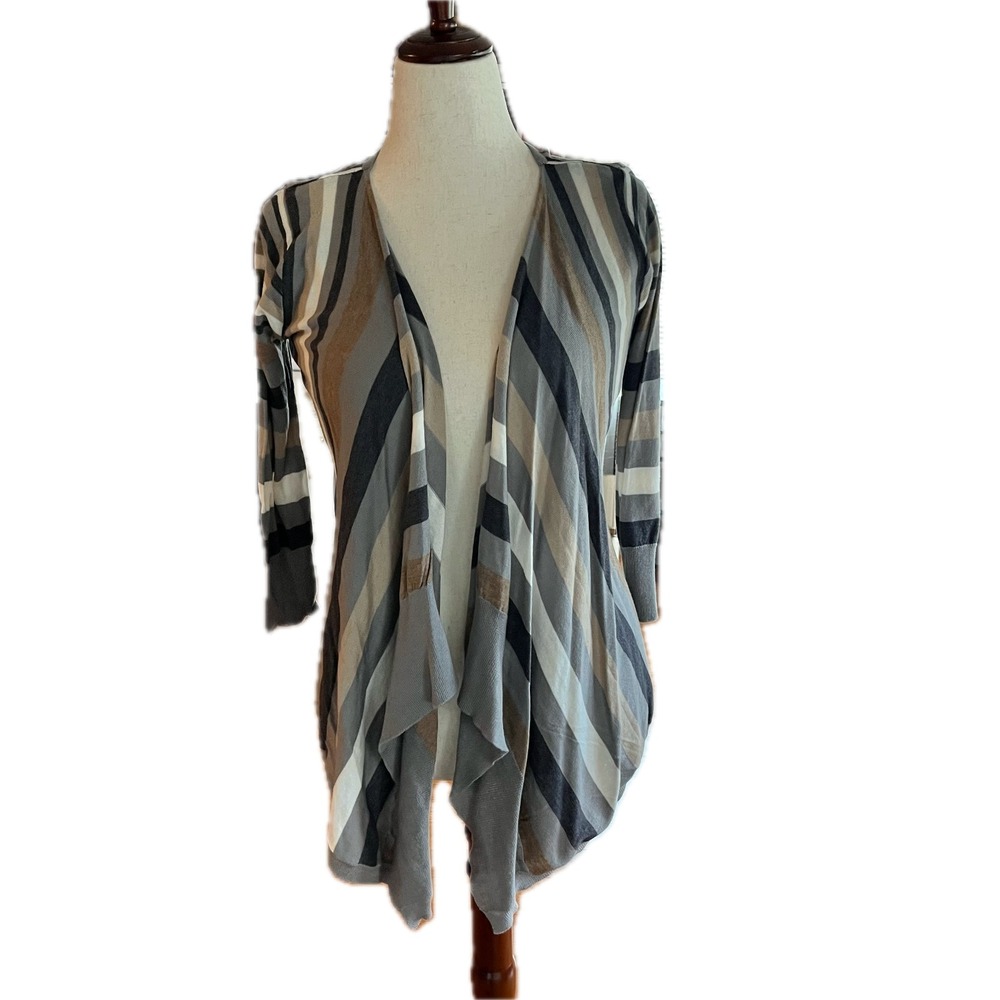 The Limited Striped Waterfall Cardigan Sweater Knit Earth Tone Draped Small NWT